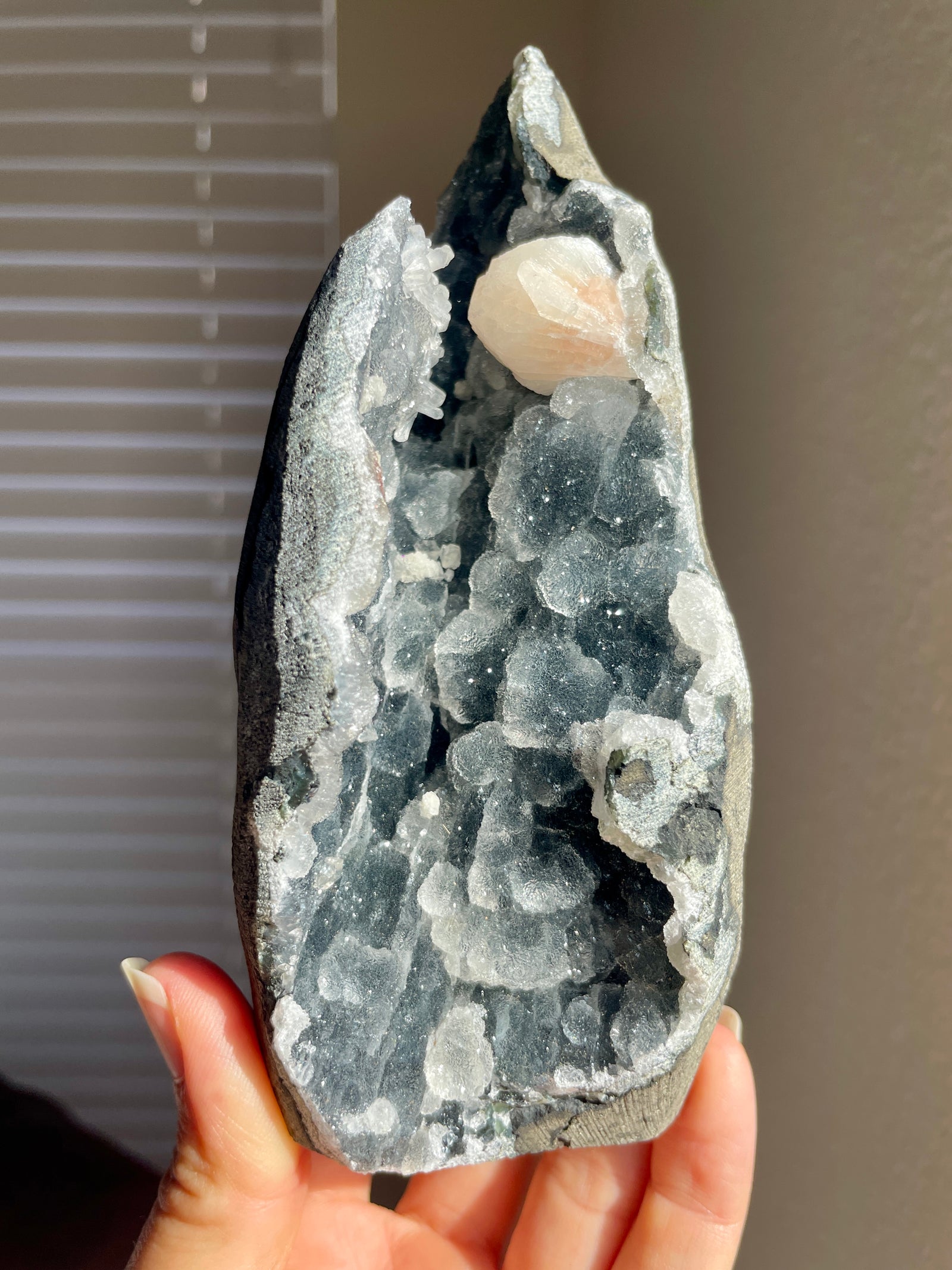 Black Chalcedony with Stilbite Display Piece