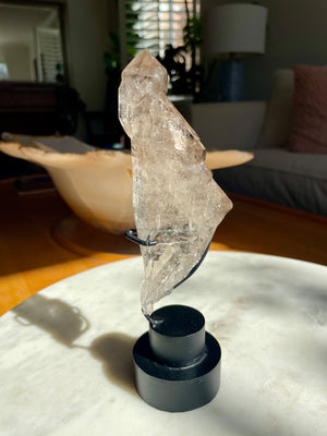 Tabby Smoky Elestial Quartz Point on Custom Stand
