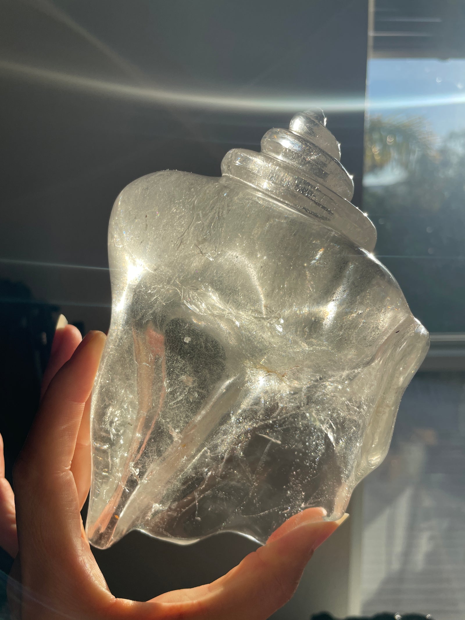 Himalayan Quartz Shell Carving with Micro Enhydros & Chlorite Phantom