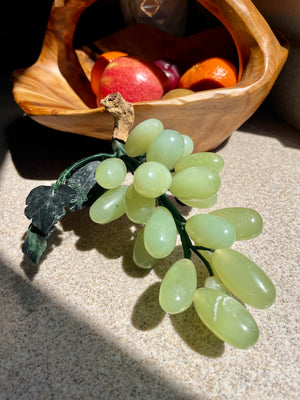 Vintage Green Onyx Grape Bunch with Leaves