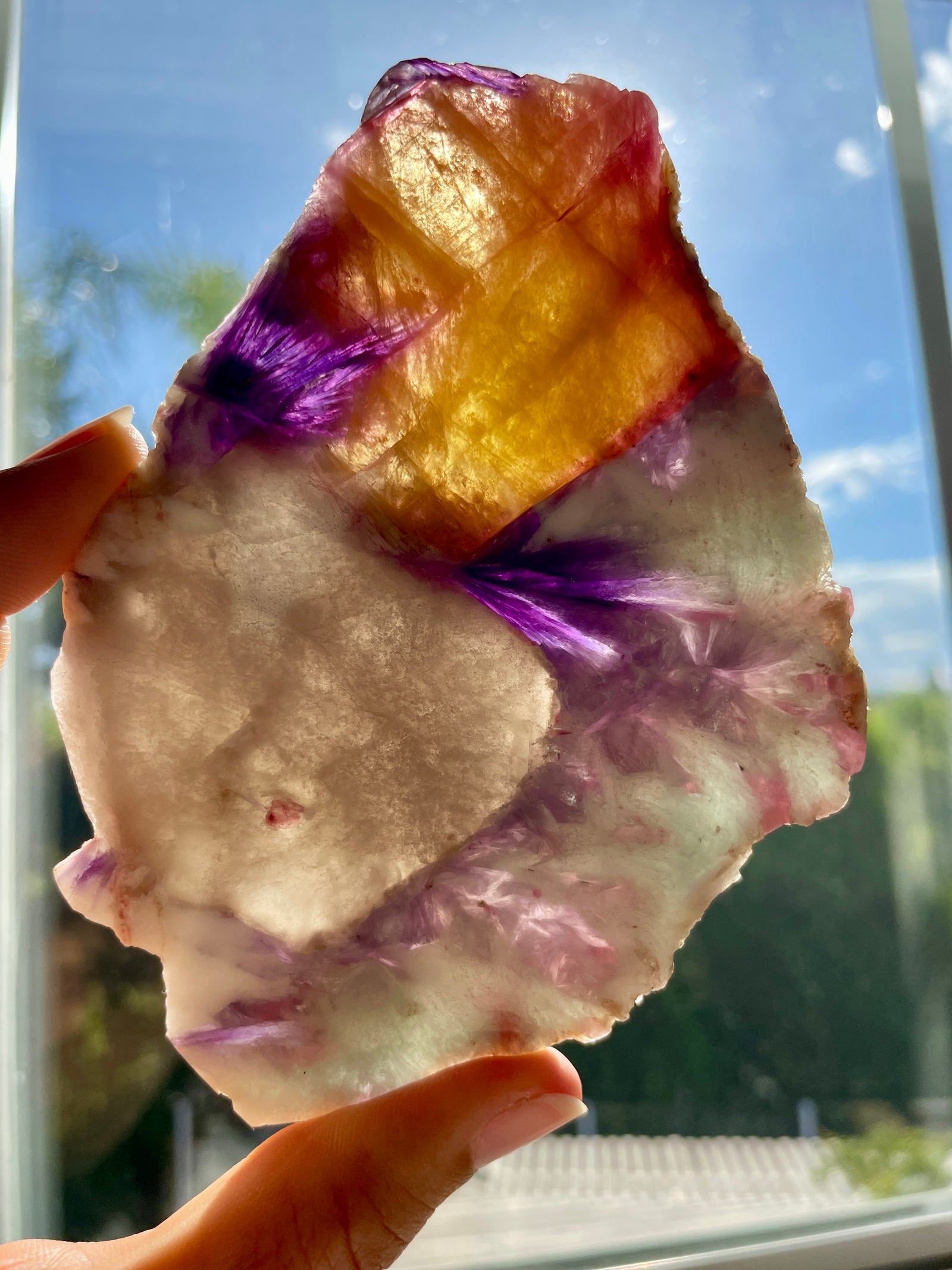 Russian Pink & Yellow Tourmaline Slice with Smoky Quartz and Lepidolite