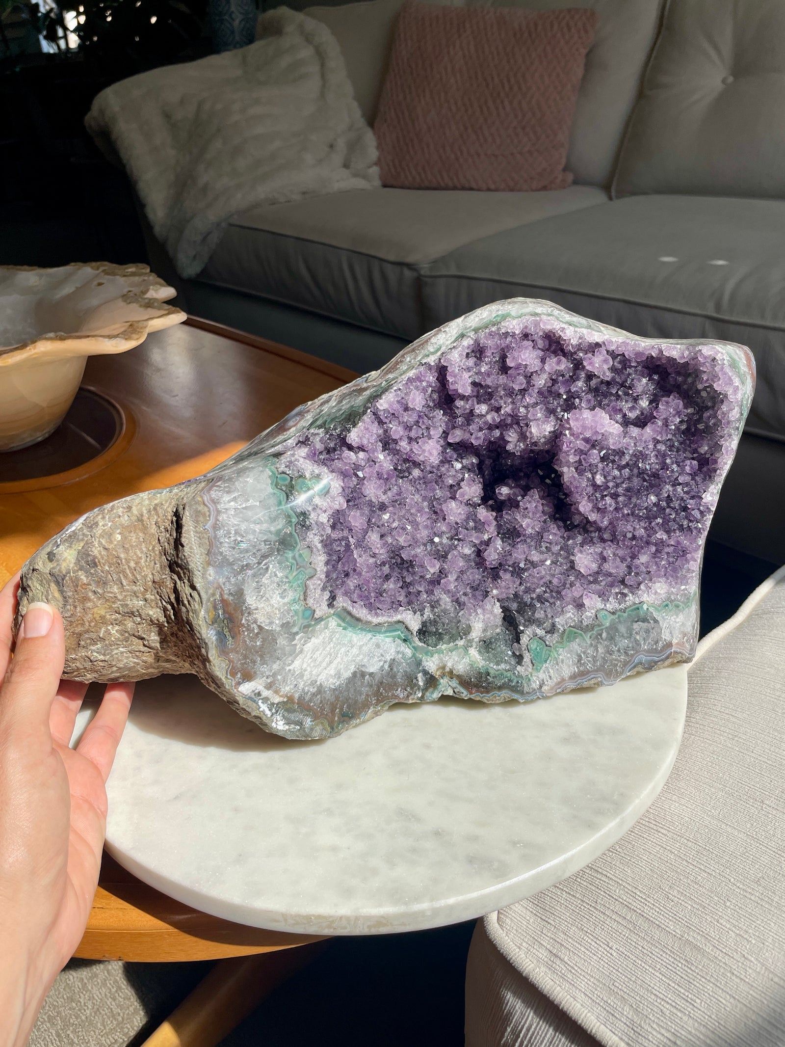 Amethyst Cluster Display Piece with Green Agate