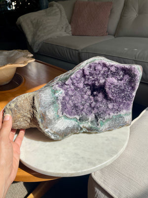 Amethyst Cluster Display Piece with Green Agate
