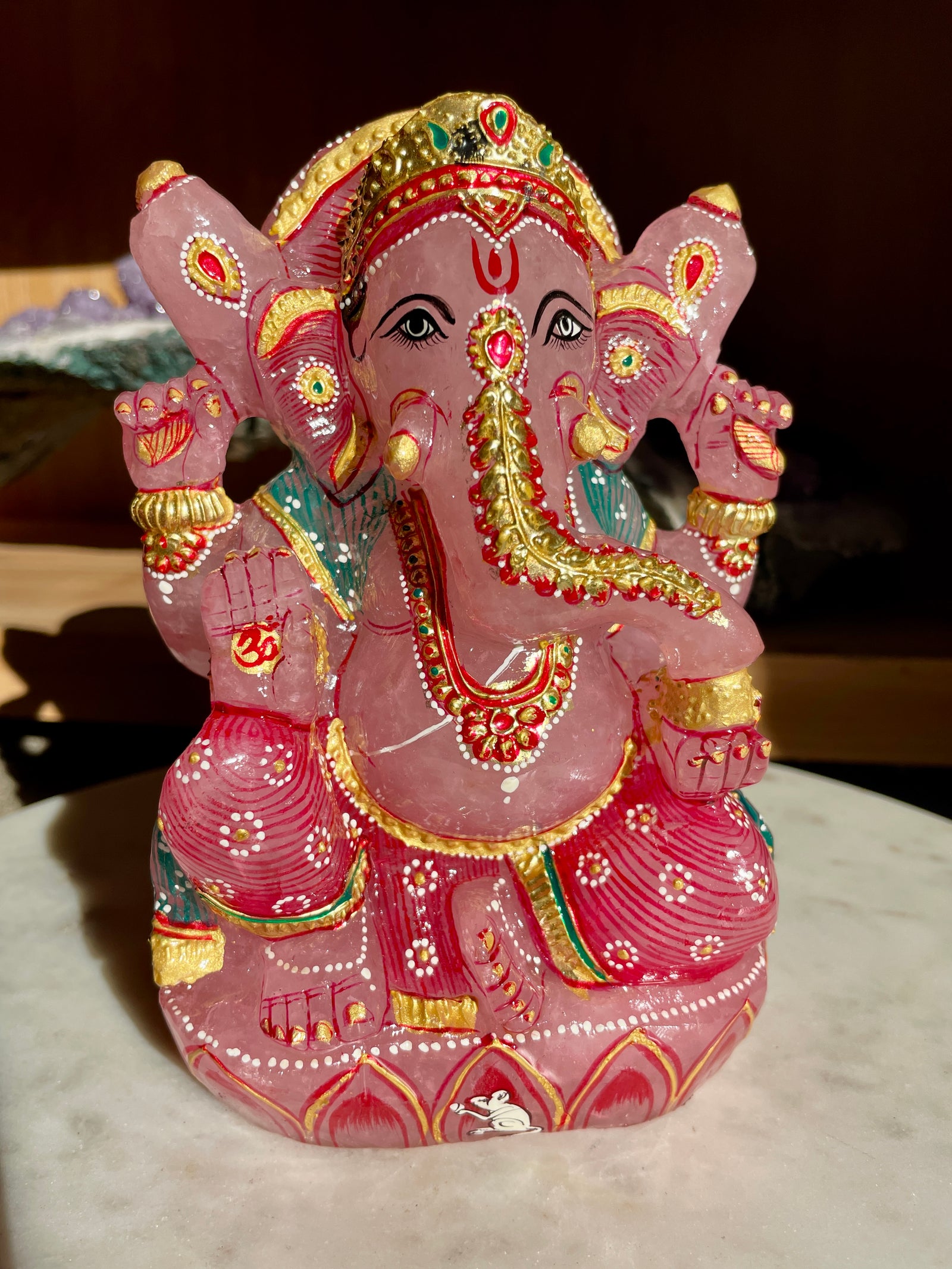 Hand Painted Rose Quartz Ganesha