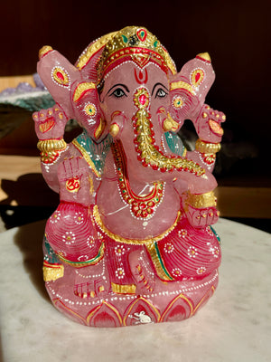 Hand Painted Rose Quartz Ganesha