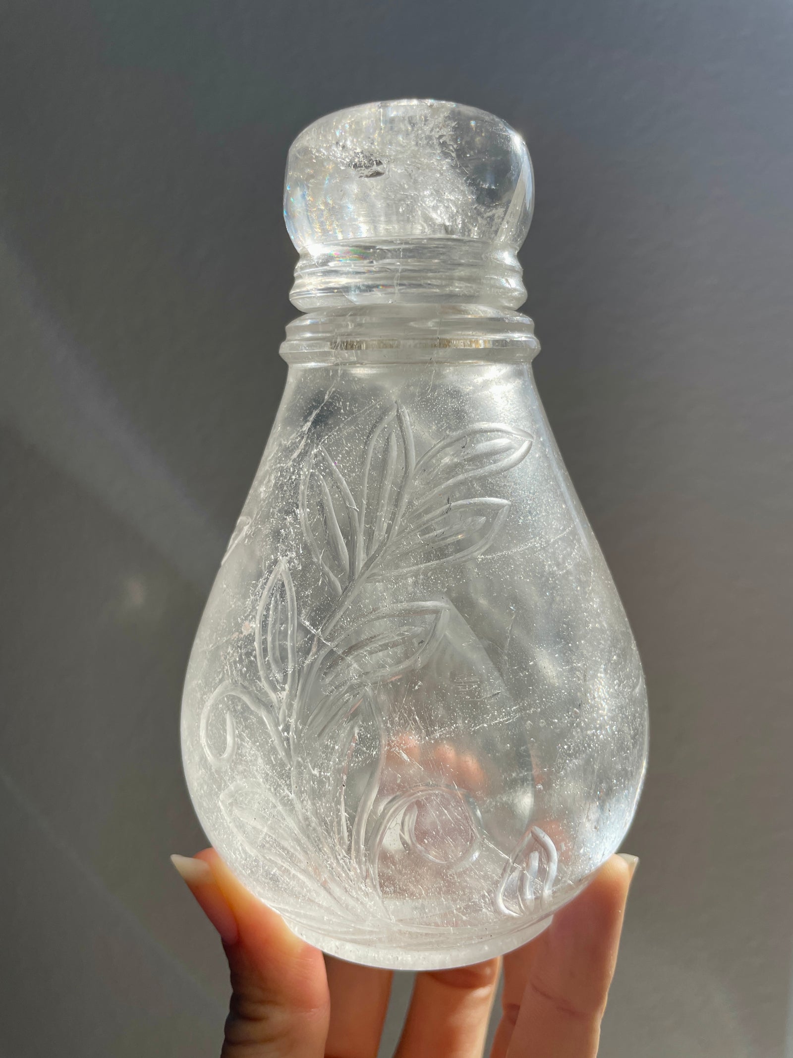 Large Hand-Carved Himalayan Quartz Bottle