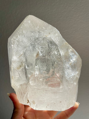 Himalayan Quartz Tower with Buddha Carving