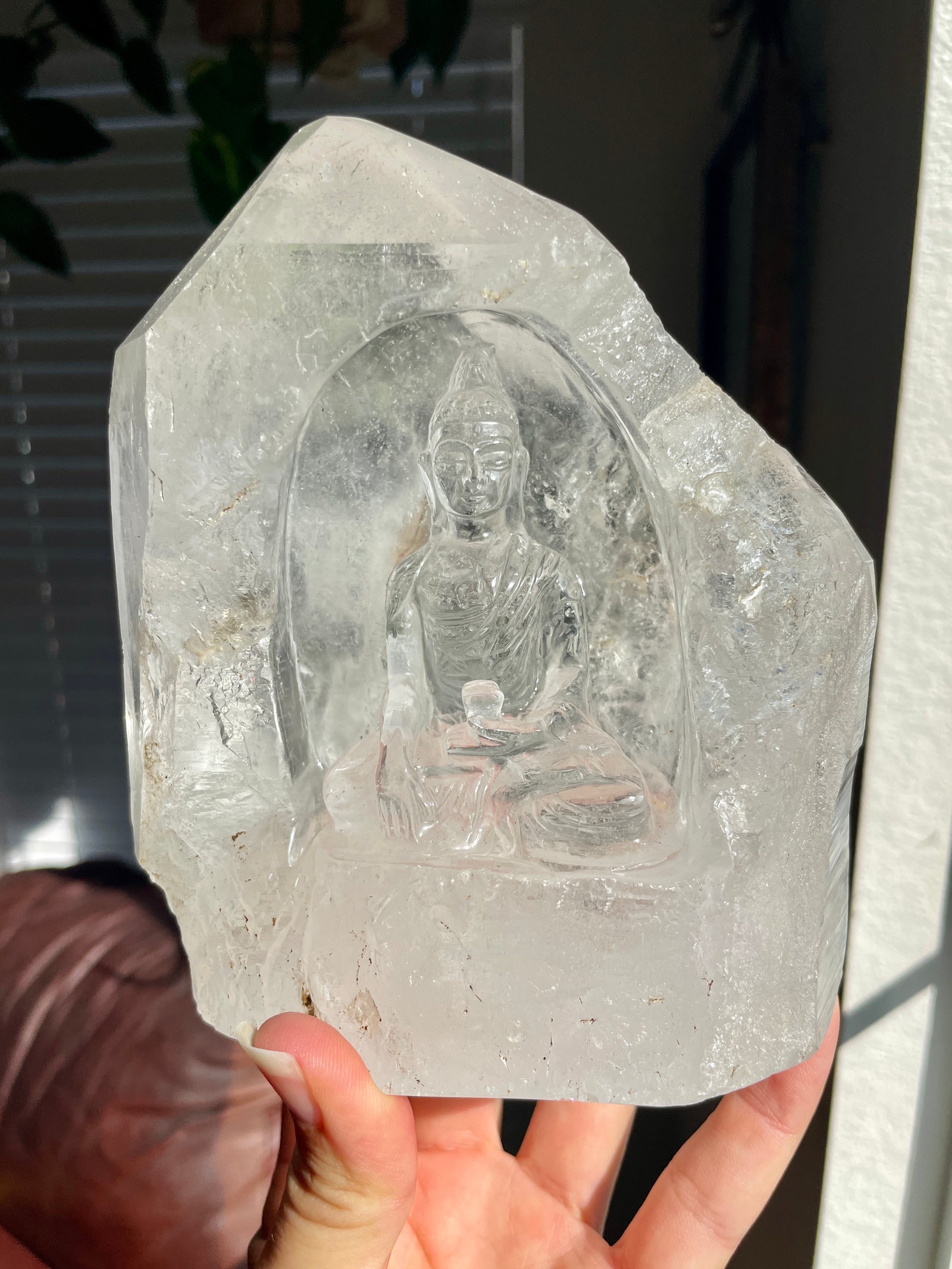 Himalayan Quartz Tower with Buddha Carving