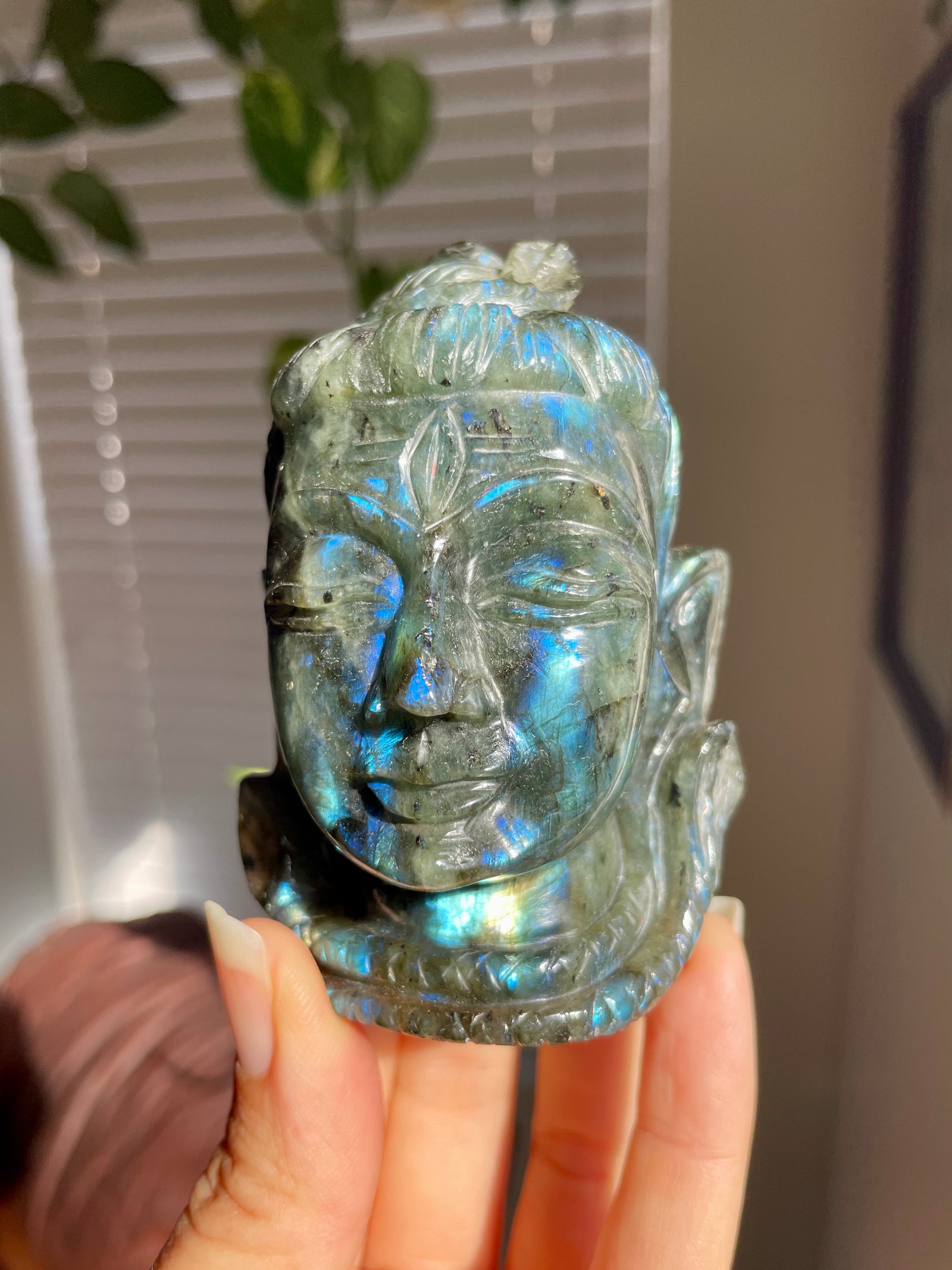 Hand Carved Labradorite Shiva Head