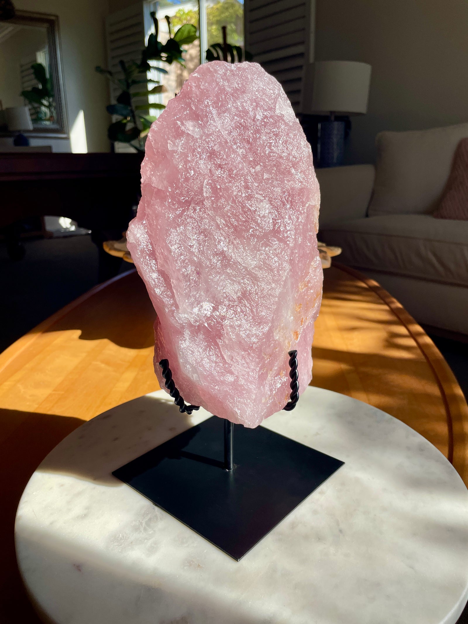Raw Rose Quartz on Custom Stand