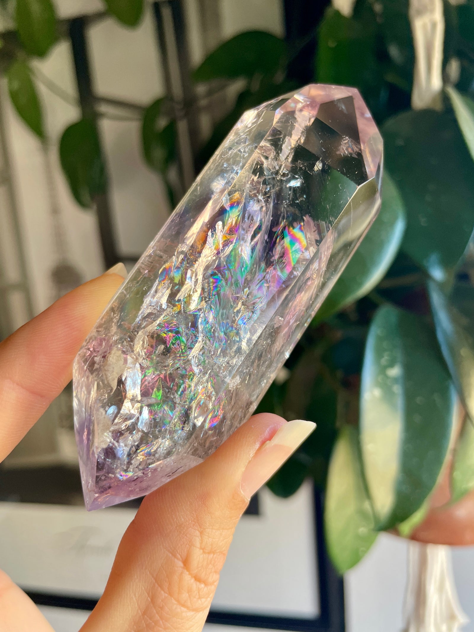 Double Terminated Amethyst Phantoms In Quartz with Rainbows