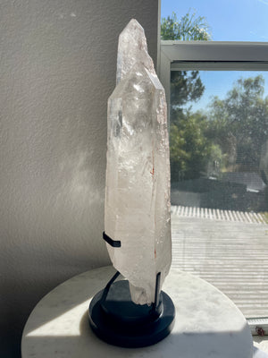 Stunning Double Terminated Pink Quartz Statement Piece in Stand