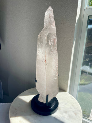 Stunning Double Terminated Pink Quartz Statement Piece in Stand