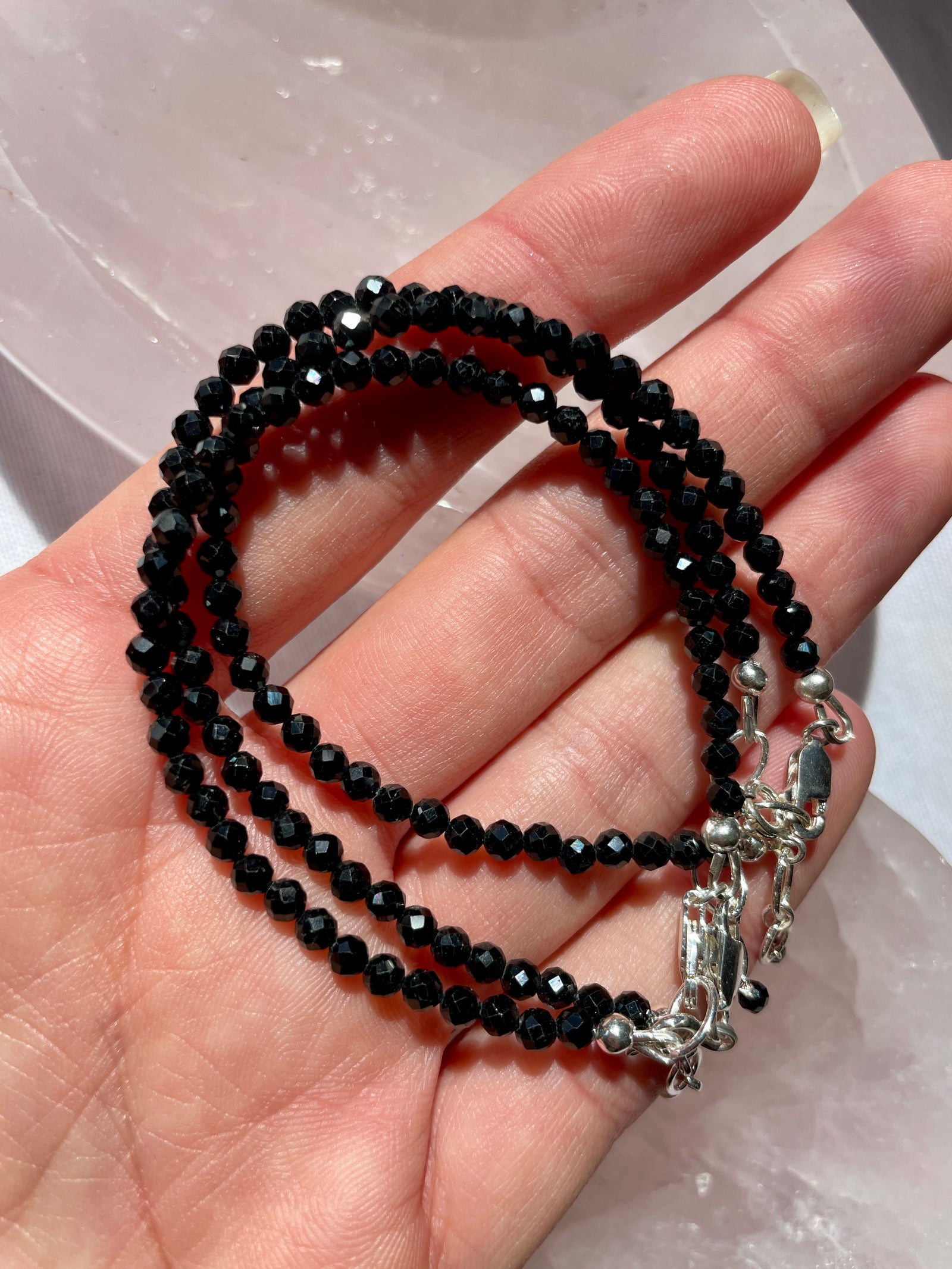 Black Tourmaline Bracelet Round in Sterling Silver