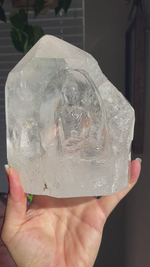 Himalayan Quartz Tower with Buddha Carving