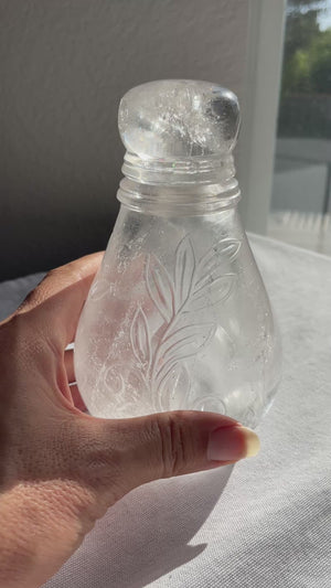 Large Hand-Carved Himalayan Quartz Bottle