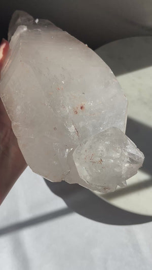 Stunning Double Terminated Pink Quartz Statement Piece in Stand