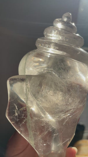 Himalayan Quartz Shell Carving with Micro Enhydros & Chlorite Phantom