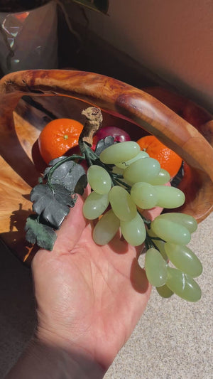 Vintage Green Onyx Grape Bunch with Leaves