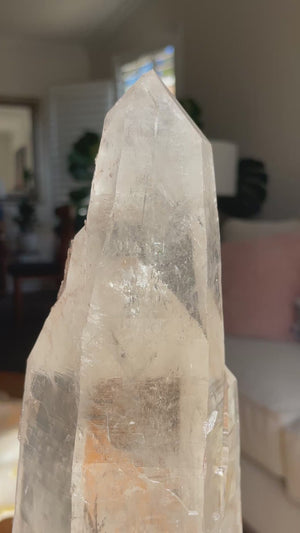 Stunning Double Terminated Pink Quartz Statement Piece in Stand
