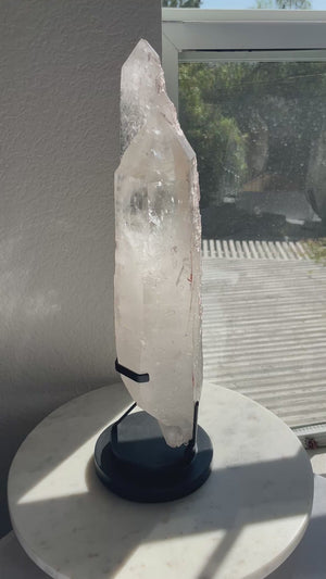 Stunning Double Terminated Pink Quartz Statement Piece in Stand
