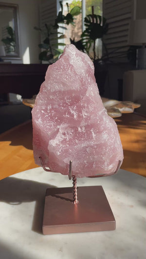 Raw Rose Quartz on Custom Stand