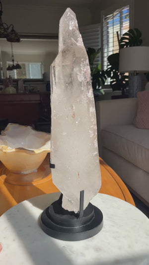 Stunning Double Terminated Pink Quartz Statement Piece in Stand