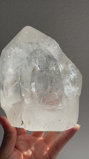 Himalayan Quartz Tower with Buddha Carving