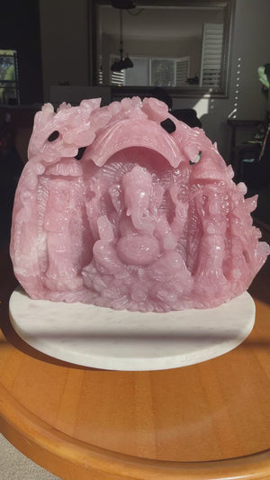 Majestic Rose Quartz Ganesha Carving