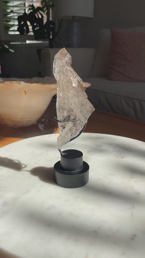 Tabby Smoky Elestial Quartz Point on Custom Stand