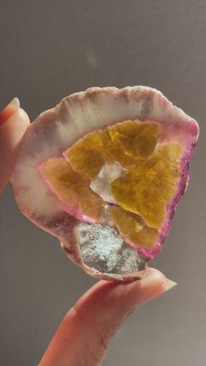 Russian Pink & Yellow Tourmaline Slice with Smoky Quartz