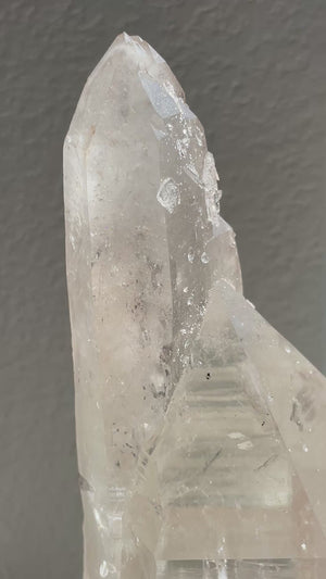 Stunning Double Terminated Pink Quartz Statement Piece in Stand