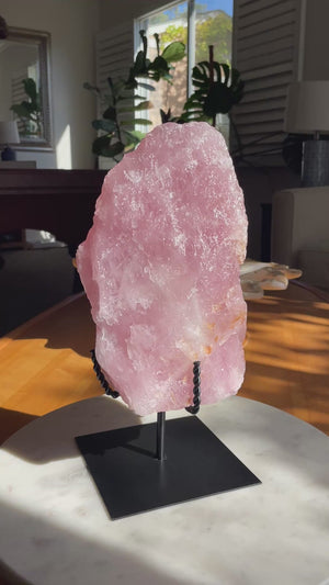 Raw Rose Quartz on Custom Stand