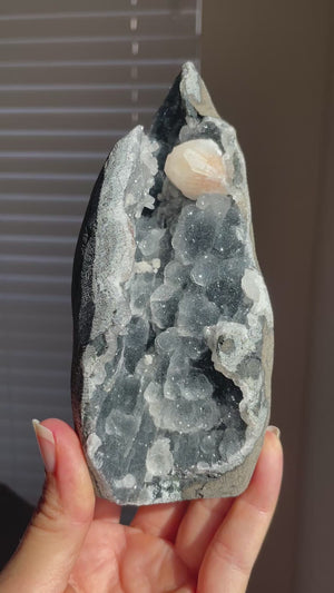 Black Chalcedony with Stilbite Display Piece