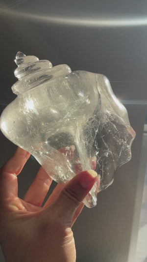 Himalayan Quartz Shell Carving with Micro Enhydros & Chlorite Phantom