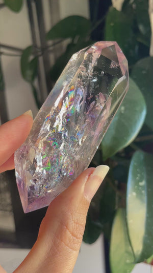 Double Terminated Amethyst Phantoms In Quartz with Rainbows