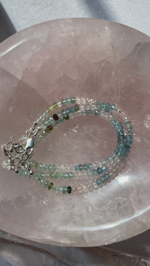 Aquamarine, Morganite and Hiddenite Bracelet in Sterling Silver