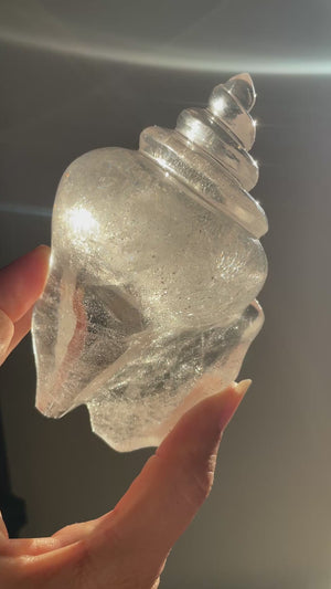 Himalayan Quartz Shell Carving with Micro Enhydros