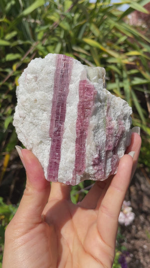 Self-standing Pink Tourmaline, Mica and Aquamarine in Feldspar