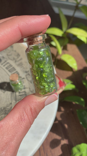 Arizona Peridot Tumbled Chips in a Glass Bottle ~ Pick Your Size!