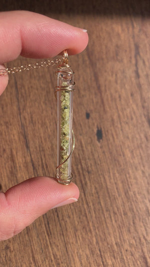 Olivine Meteorite Crystal Necklace in Gold Fill