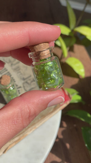 Arizona Peridot Tumbled Chips in a Glass Bottle ~ Pick Your Size!