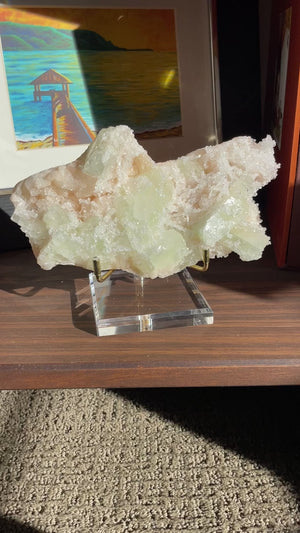Apophyllite Stilbite and Stalactite Cluster on Stand