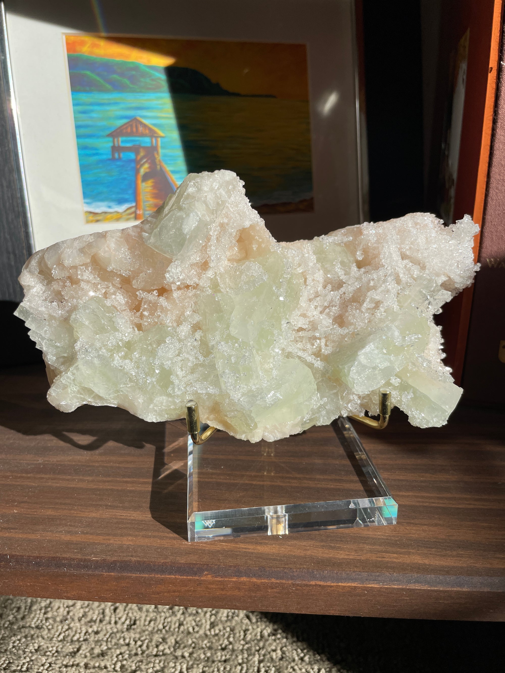 Apophyllite Stilbite and Stalactite Cluster on Stand