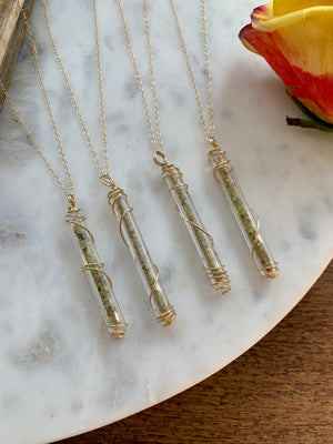 Olivine Meteorite Crystal Necklace in Gold Fill
