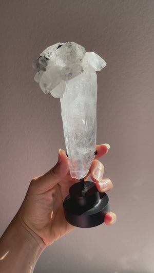 Quartz Cluster with Chlorite and Rutile on Stand